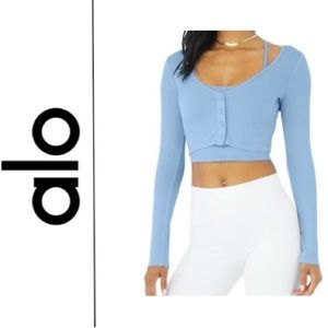 NEW ALO Yoga Ribbed Cropped Whisper Cardigan - Size: M